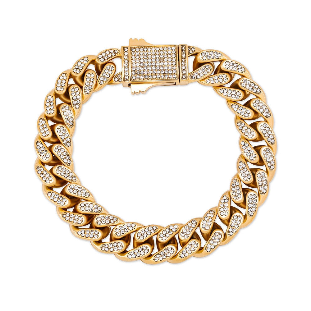 Mens Iced 12mm Stainless Steel Miami Cuban Link Spring Clasp Hip Hop Bracelets