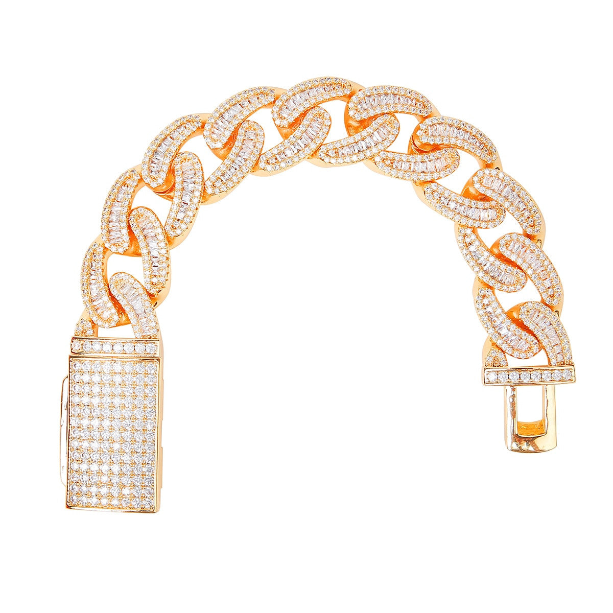 Men's True Ice 3A Micro Pave Baguette Stone 24k Gold | White Gold Bracelets