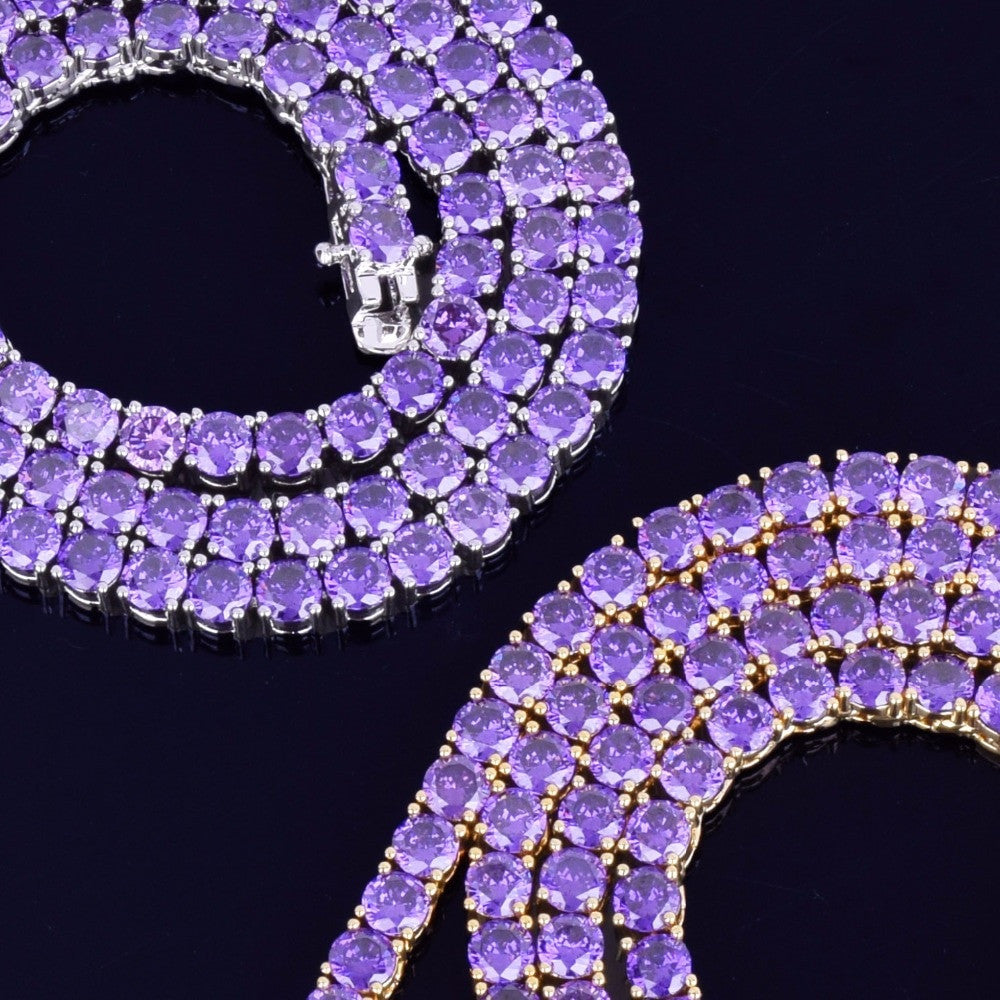 Hip Hop Purple Hazed Custom Tennis Letter Pendant Chain Necklace