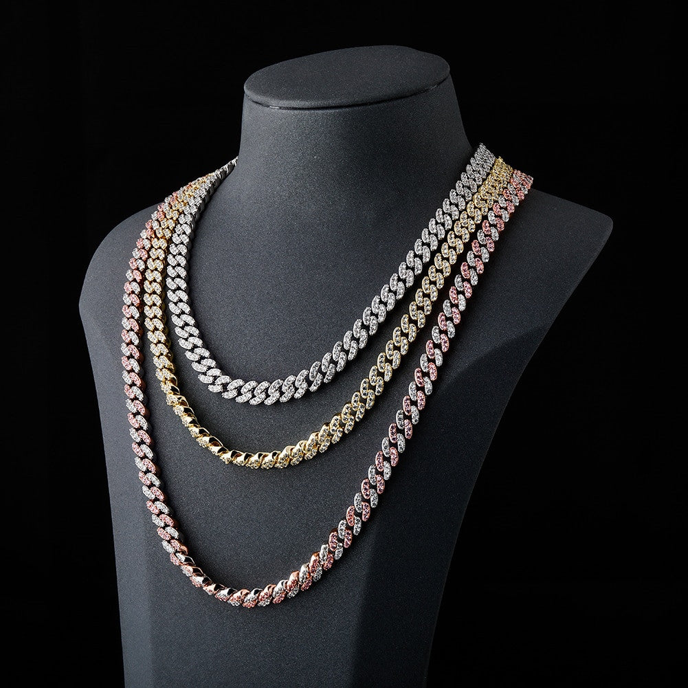 8mm Full Flooded Ice Close Cut Prong Set Hip Hop Cuban Link Chain Necklaces