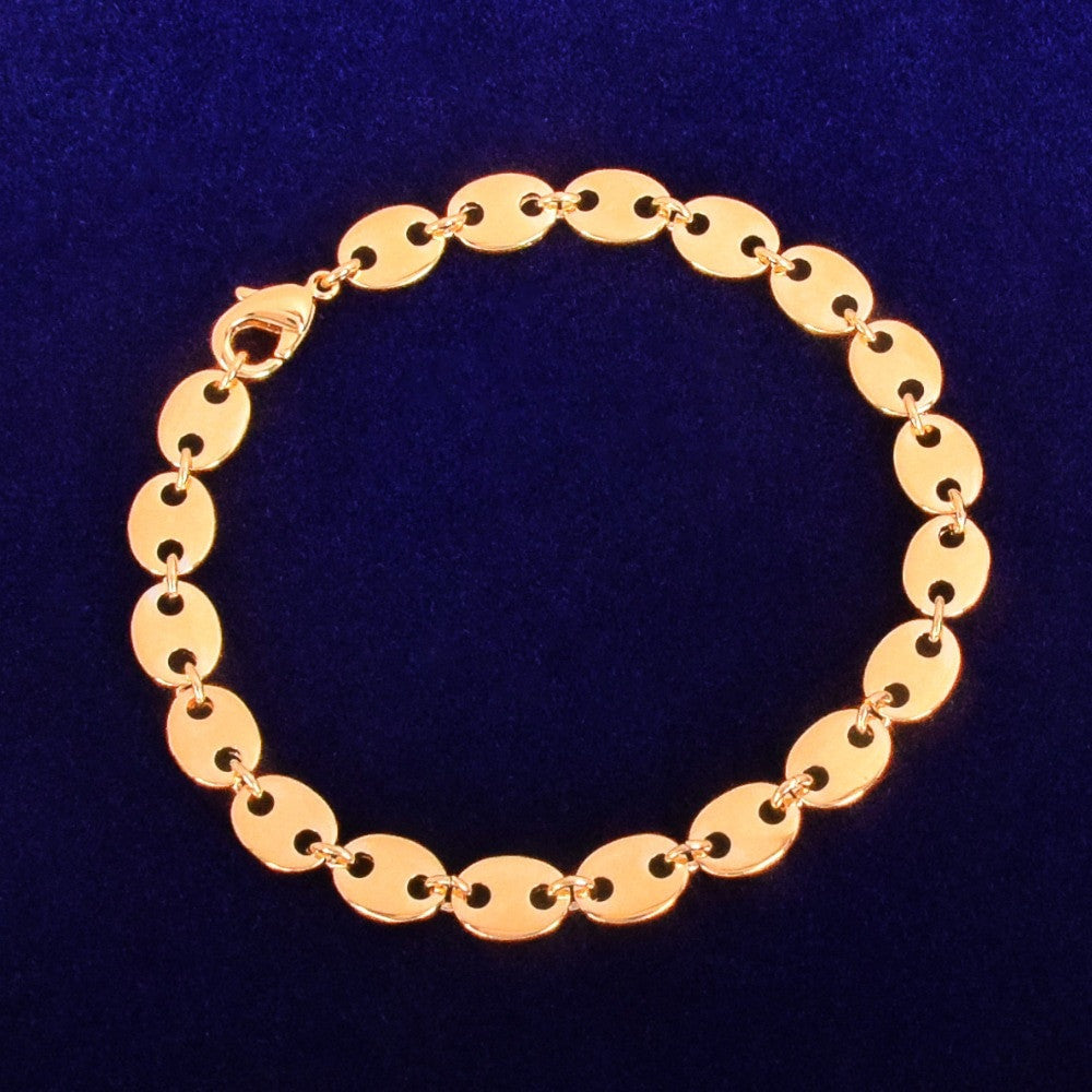 White Gold 24k Yellow Gold 7mm G-Link Coffee Bean Hip Hop Bracelet