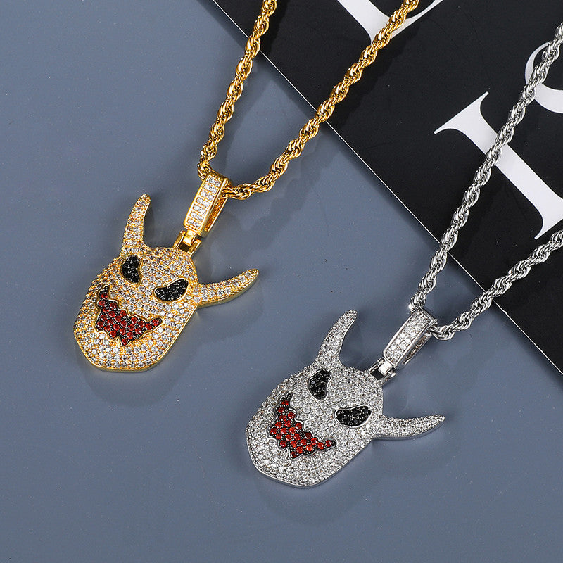 AAA Micro Pave Demon Devil Horns 18k Gold .925 Silver Hip Hop Pendant