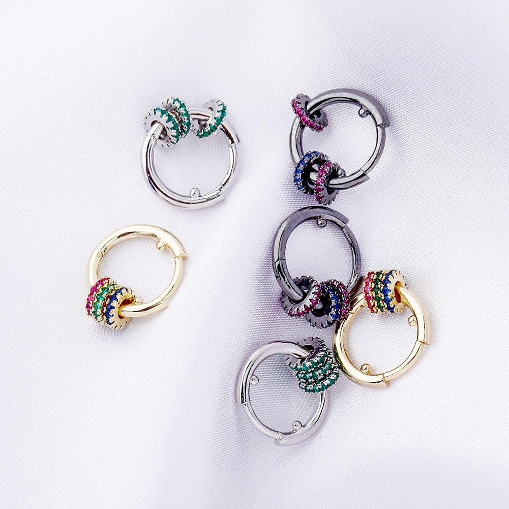 Ladies 13mm Round Mini Hoop 14k Silver Black Hematite High Quality bling Bling Earrings