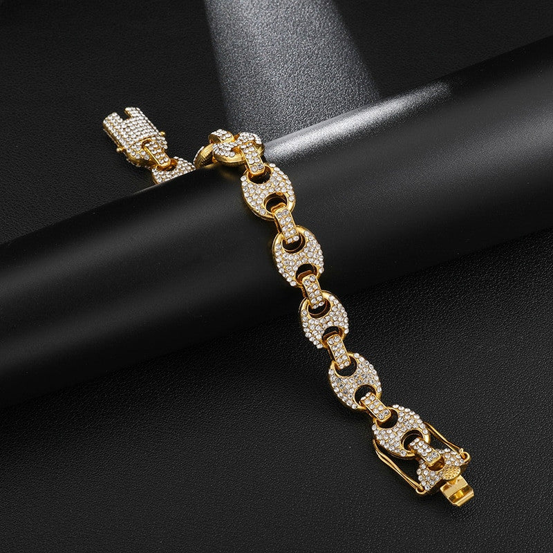 Iced Multi-Color 12mm Simulated Diamond 14k Gold Silver G Link Coffee Bean Bracelets