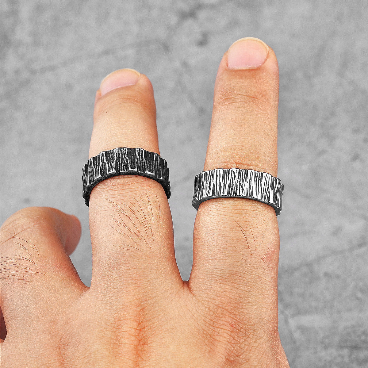 Tree Bark | No Fade Stainless Steel Designer Vintage Look Men's Rings