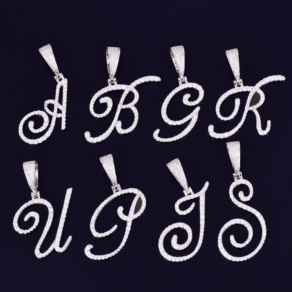 Clustered Script | VVS Diamond CZ Stone Scripted Letter Nameplate Necklace