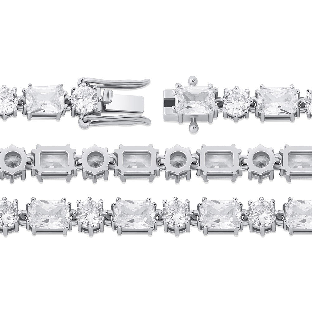 Ladies Silver Pink High Quality Square Round 6mm Fashion Bling Baguette Bracelet