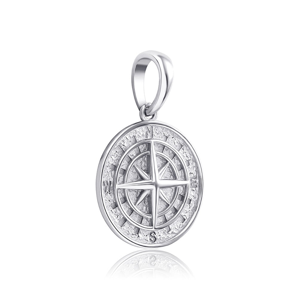 Solid 925 Sterling Silver Compass Hip Hop Pendant Chain Necklace