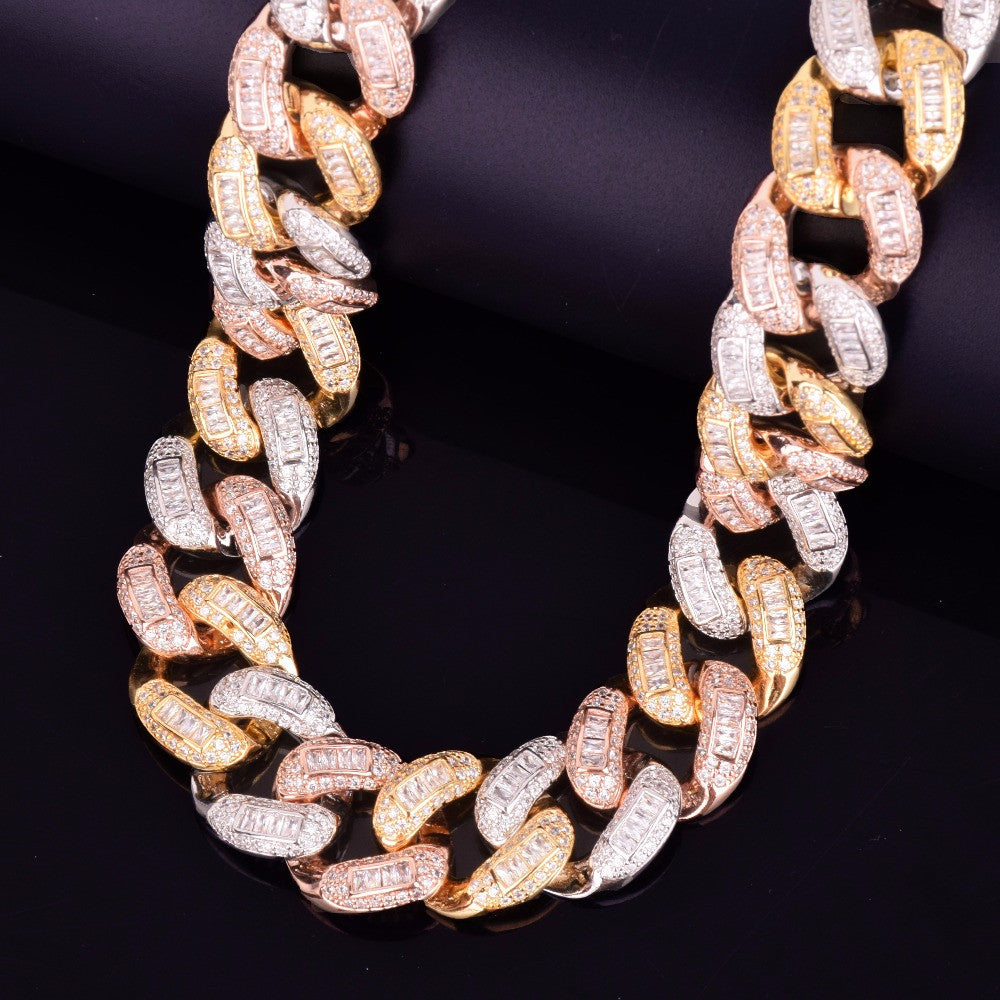 24k Gold Silver Rose Gold Tri-Color Baguette Miami Cuban Link