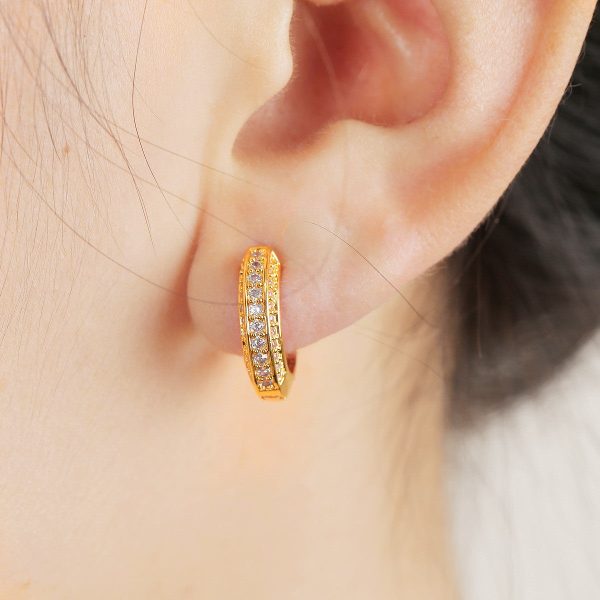 Hip Hop 144 Gold 925 Silver AAA Micro Pave Huggie Hoop Bling Earrings