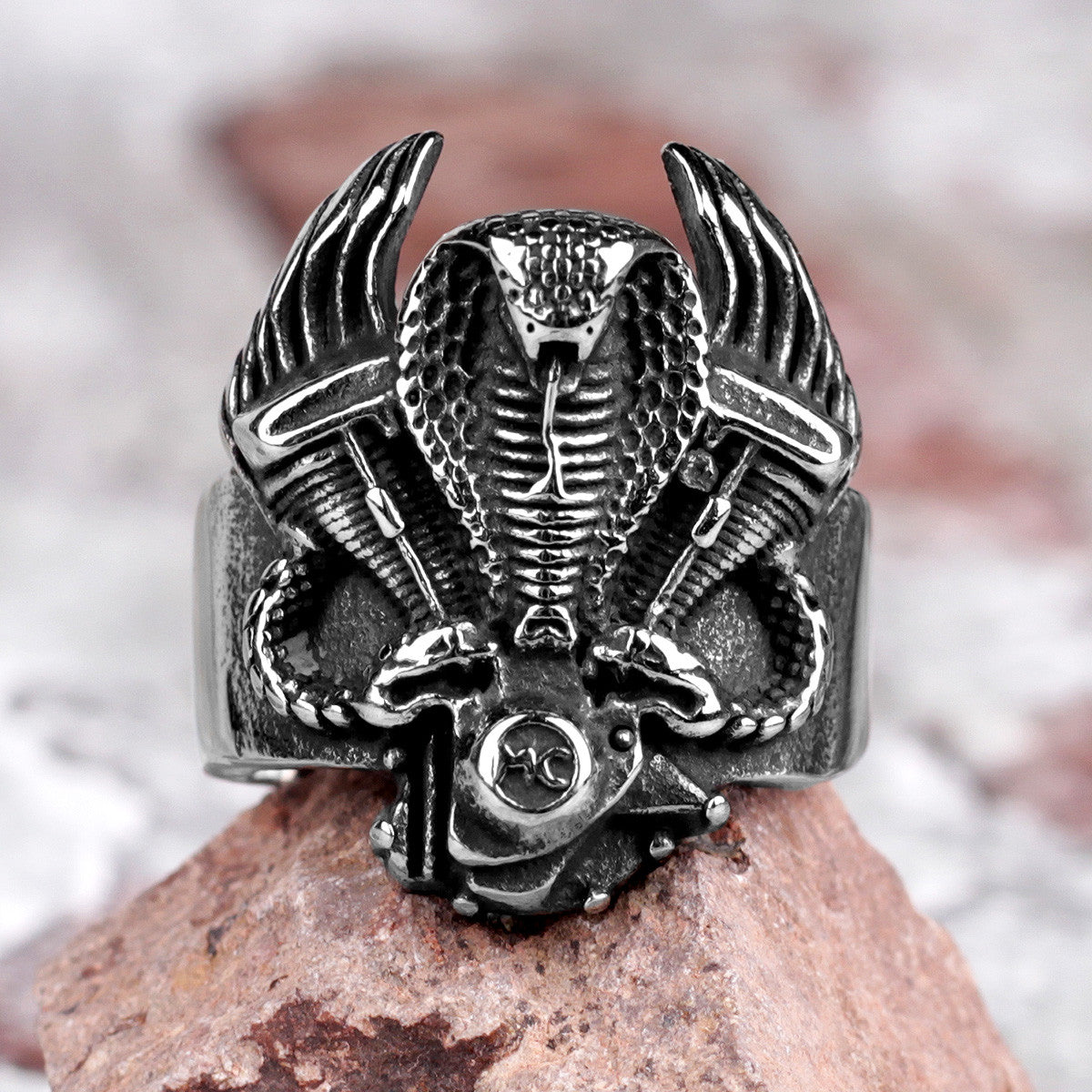 Cobra | Stainless Steel Locomotive Engine Unique Street Wear Biker Rings