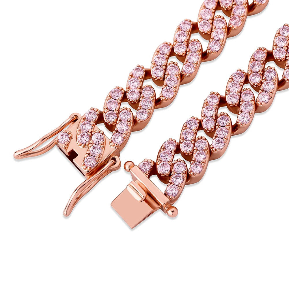 8mm Full Flooded Ice Close Cut Prong Set Hip Hop Cuban Link Chain Necklaces