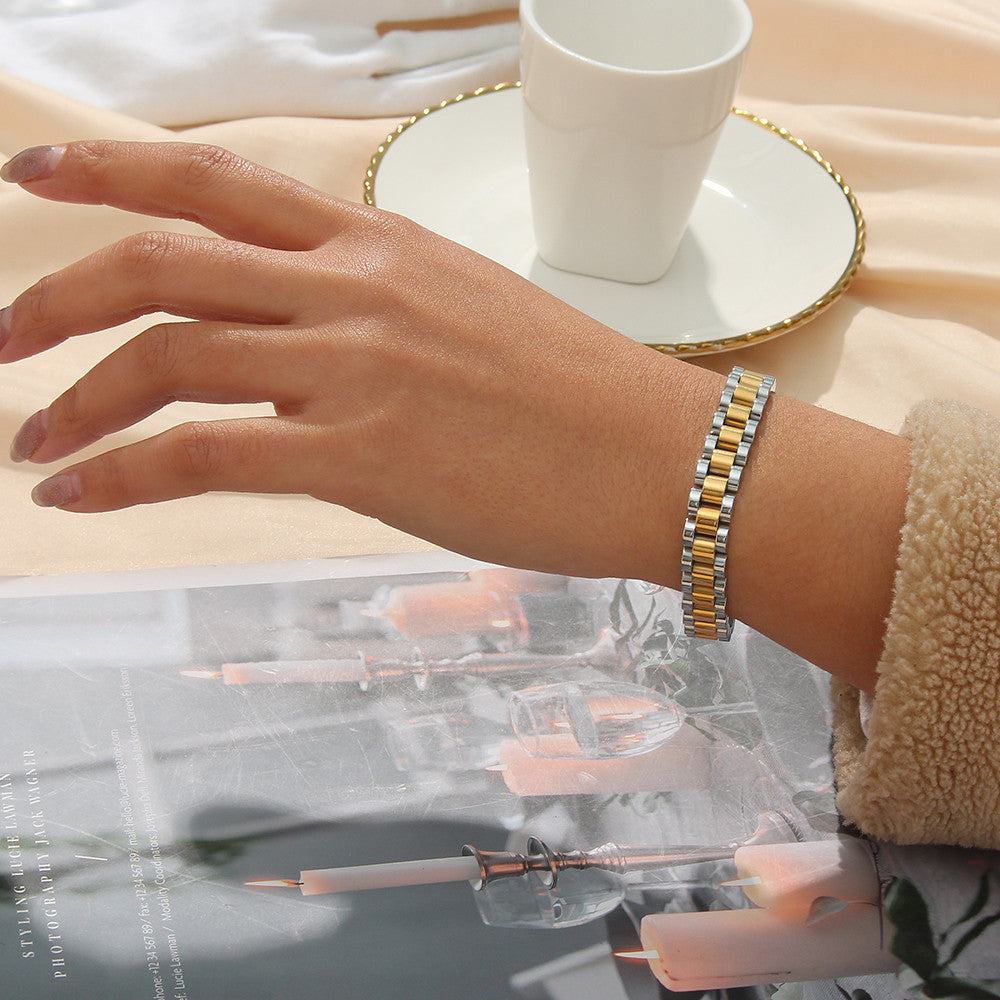 Ladies Wrist Watchband Stainless Steel 18k Gold Hip Hop Casual Bracelets