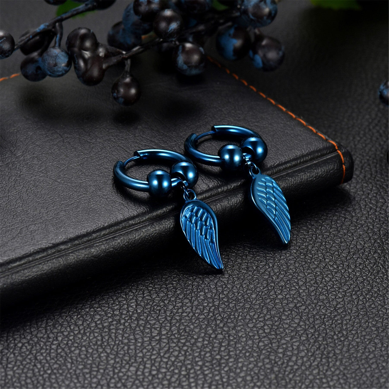 14k Rose Gold Rainbow Color Angel Wings Huggie Style Hoop Stainless Steel High Fashion Earrings