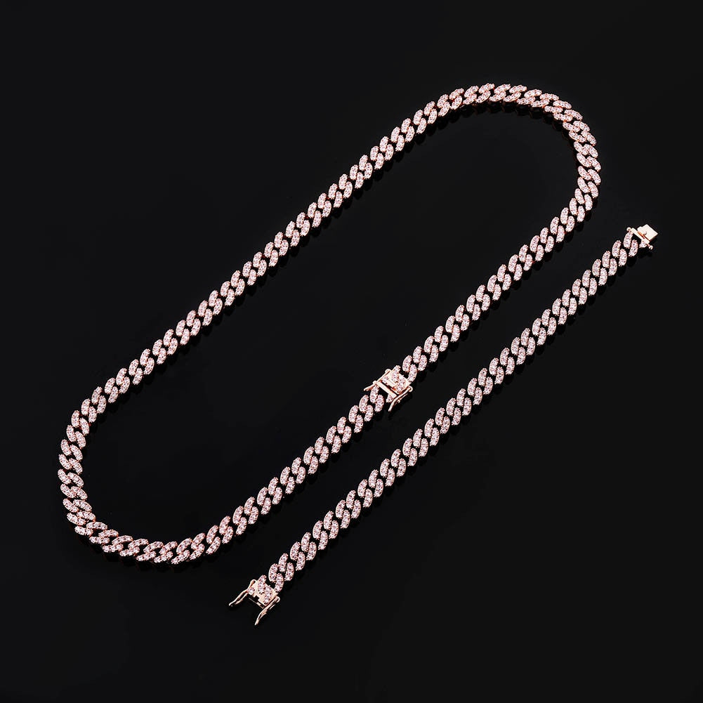 8mm Full Flooded Ice Close Cut Prong Set Hip Hop Cuban Link Chain Necklaces