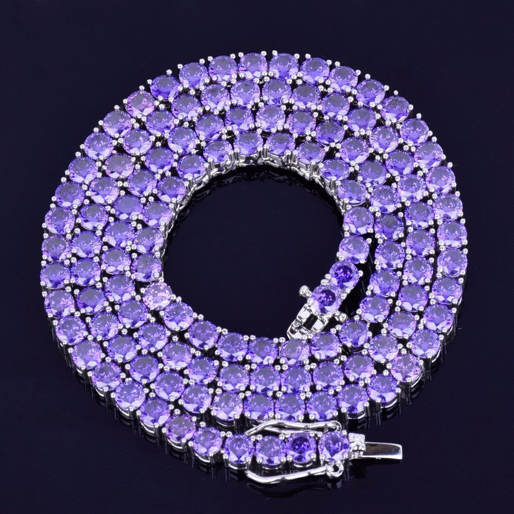 Hip Hop Purple Hazed Custom Tennis Letter Pendant Chain Necklace