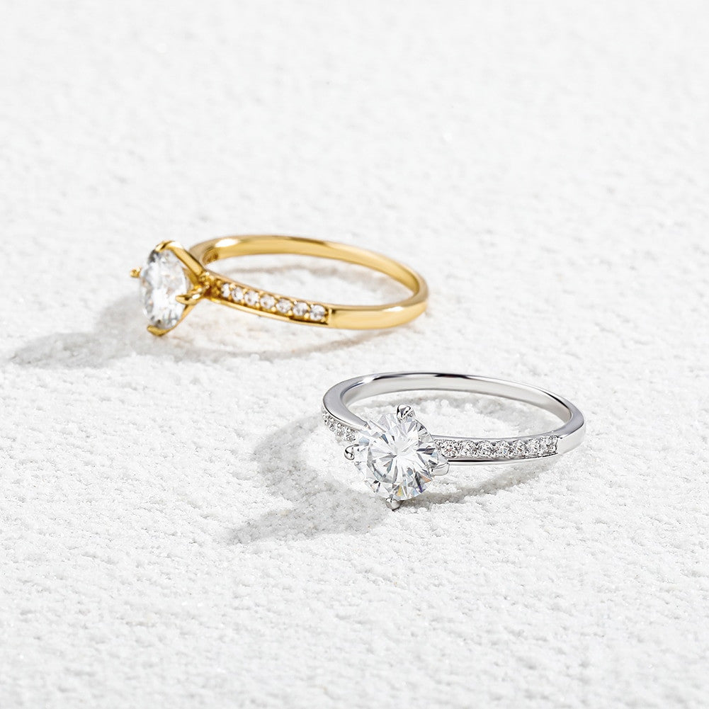 Ladies Bling Classic Moissanite D Color VVS1 Solid Sterling Silver Ring