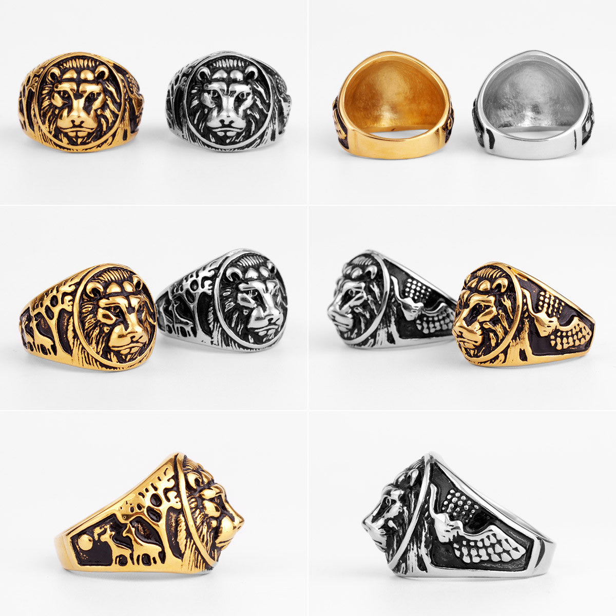 Mens King Of The Jungle 316L 14k Gold Silver No Fade Stainless Steel Street Wear Rings