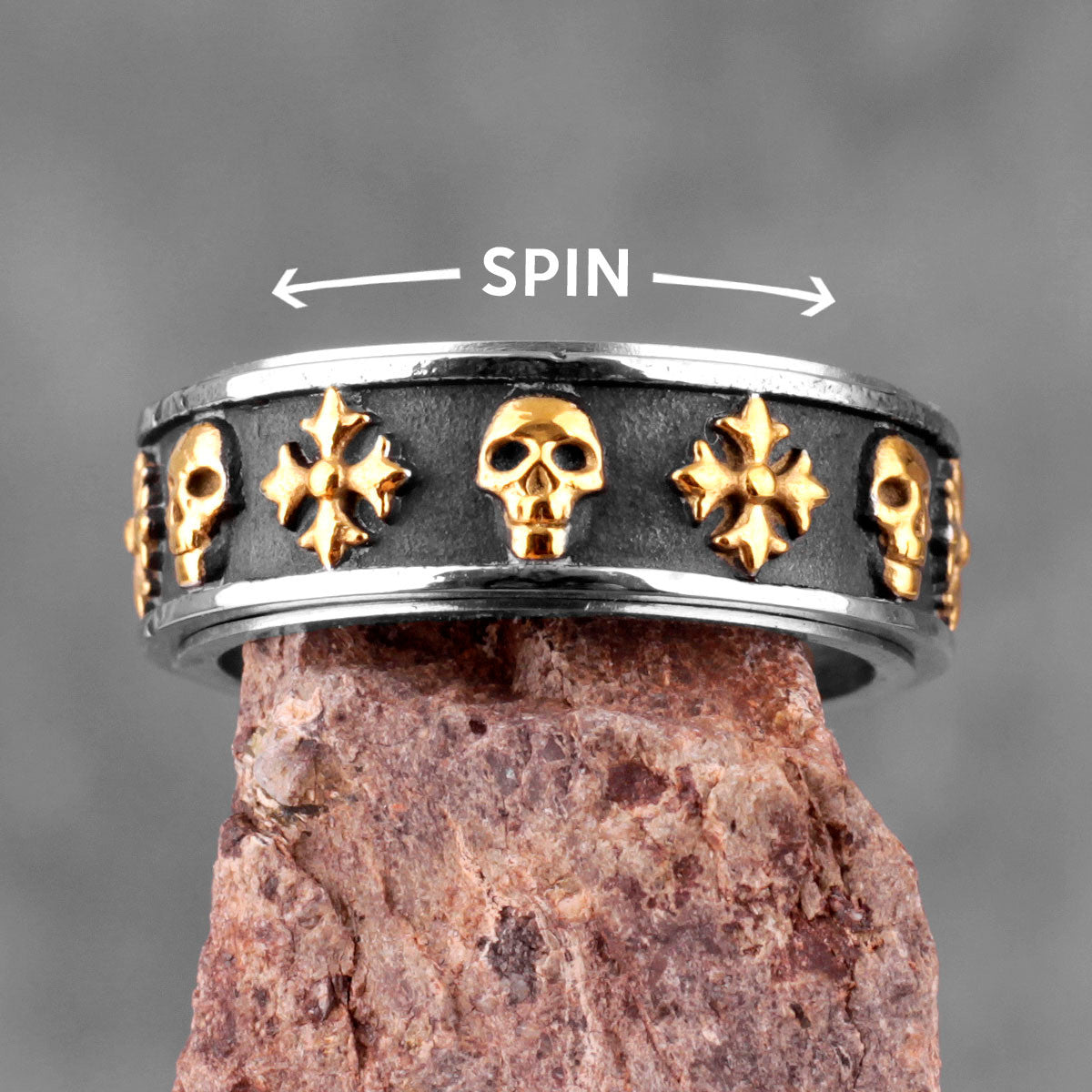 Eternal Life | 316L No Fade Stainless Steel Cross Skull Retro Rotatable Streetwear Rings