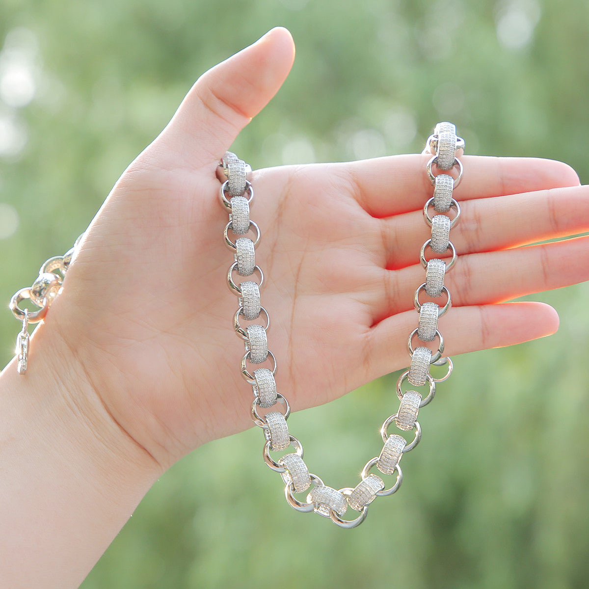 24k Gold Silver Mens Flooded Ice 10mm Rolo Link Hip Hop Chain Necklace