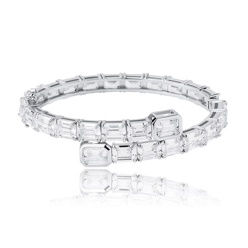 Ladies High Fashion Illusion Bangle Style Princess Cut Bling Bracelet