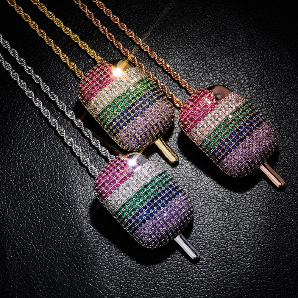 Multi Colored 3A+ Micro Pave Ice Cream Hip Hop Pendant Chain Necklace