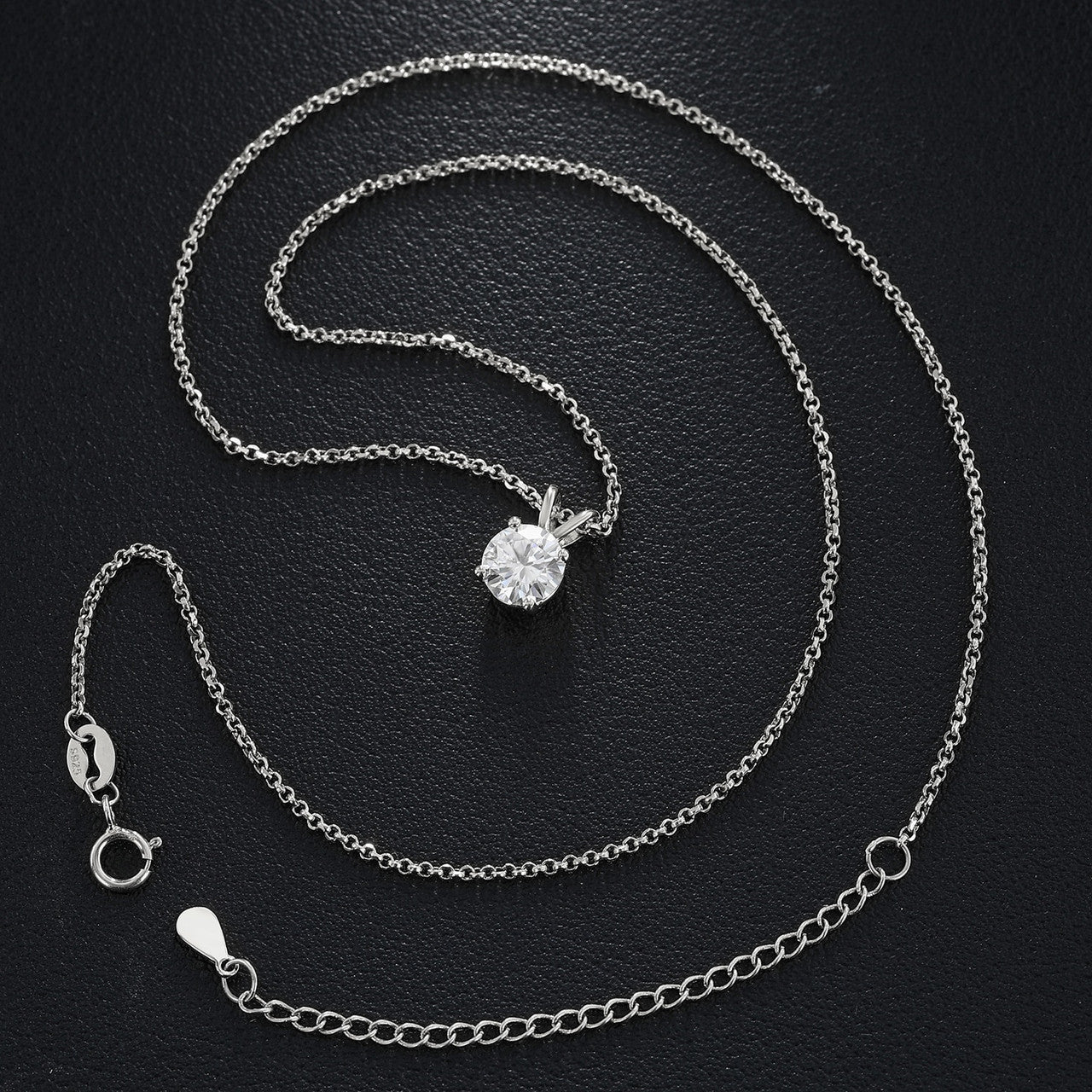 Ladies Genuine VVS Lab Diamond Solitaire Necklace Earrings Solid Silver Set