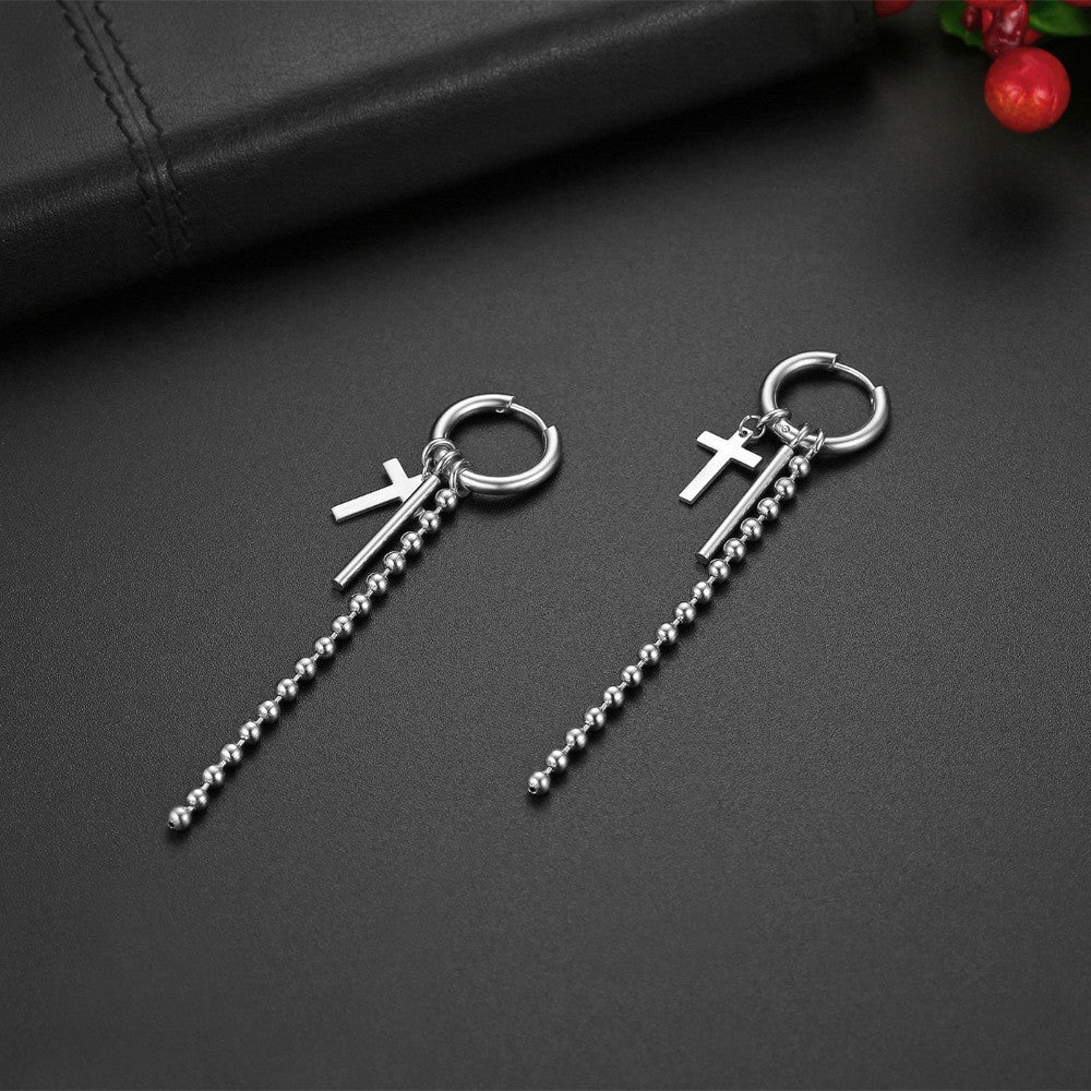 14k Gold Silver Black Stainless Steel Hip Hop Dangling Cross Earrings