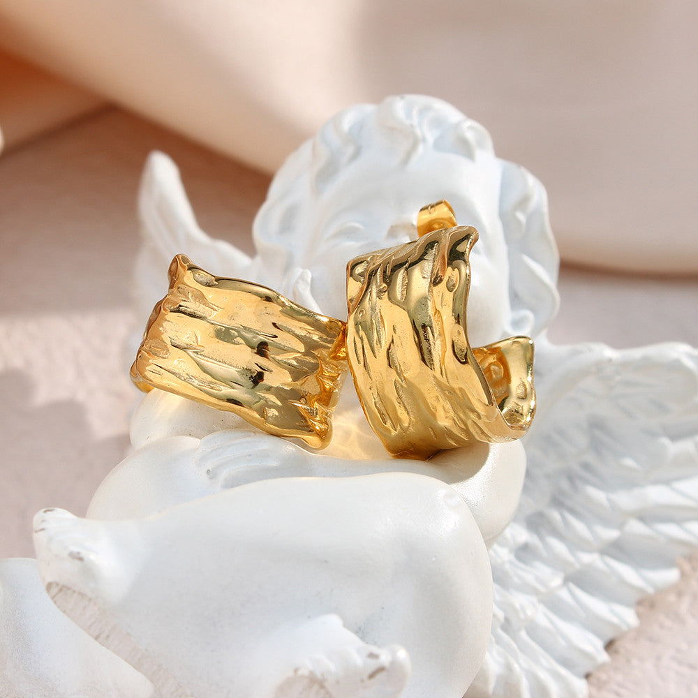 Waterproof Stainless Steel 18k Gold Wide Hoop High Fashion Bling Earrings