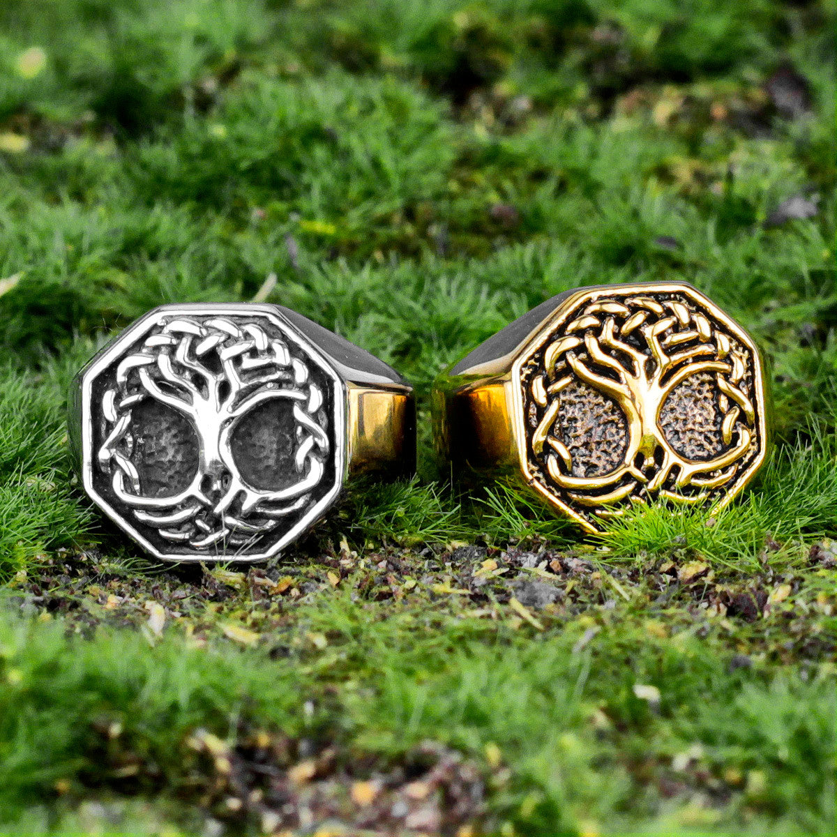 Circle Tree of Life | 14k Gold Over Solid Stainless Steel Unique Spiritual Rings