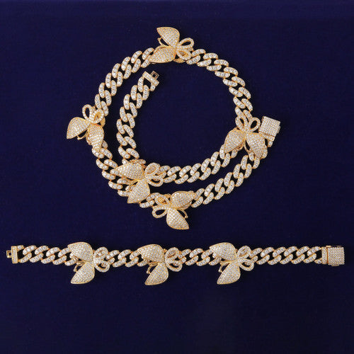 Ladies High Fashion Butterfly Chain Necklace Bracelet Set Combo