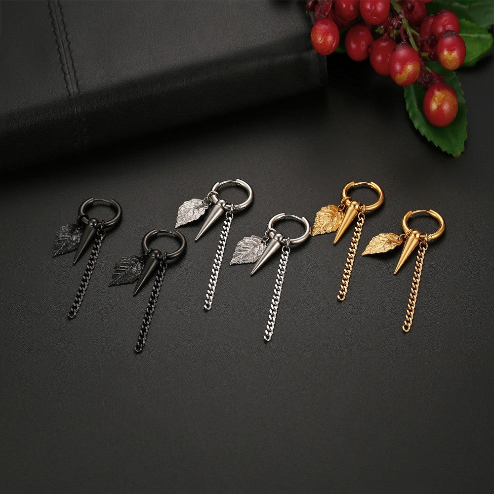 Stainless Steel Tribal Feather Rivet Peace Elephant Dangle Drop Unisex Earrings