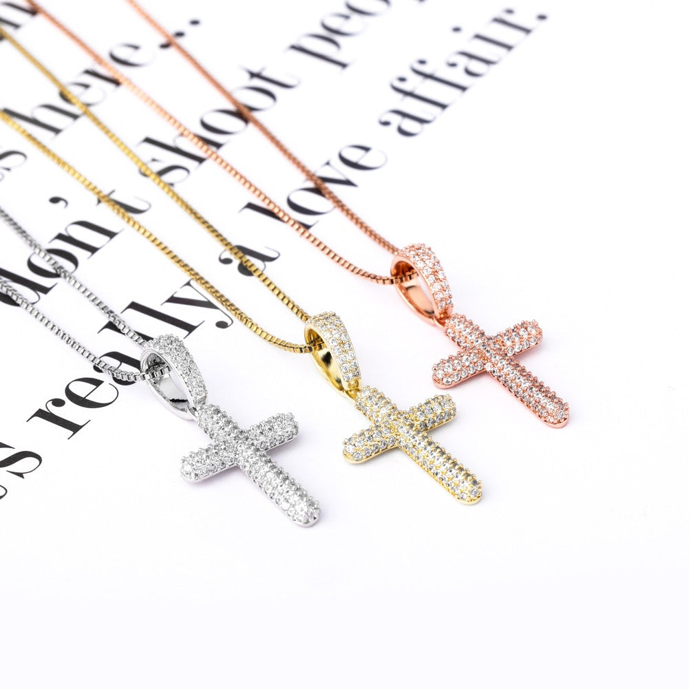 Flooded Ice Prong Set Cluster Stone Solid 925 Sterling Silver Iced Cross Bling Pendant Necklace