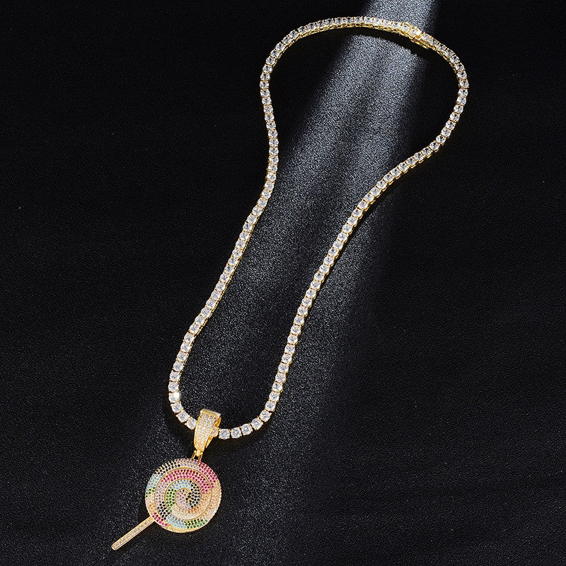 Tennis Chain Flooded Ice Lollipop Lick Pendant