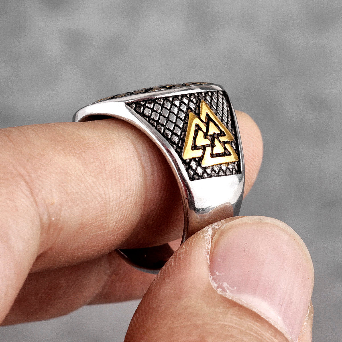 Mens 316L Stainless Steel Viking Mythology Odin Triangle Trident Street Wear Rings