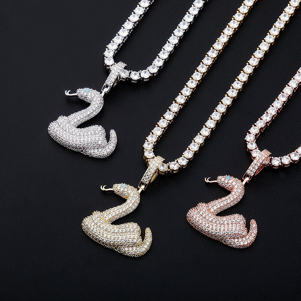 AAA True Micro Pave Coiled Snake Hip Hop Pendant Chain Necklace