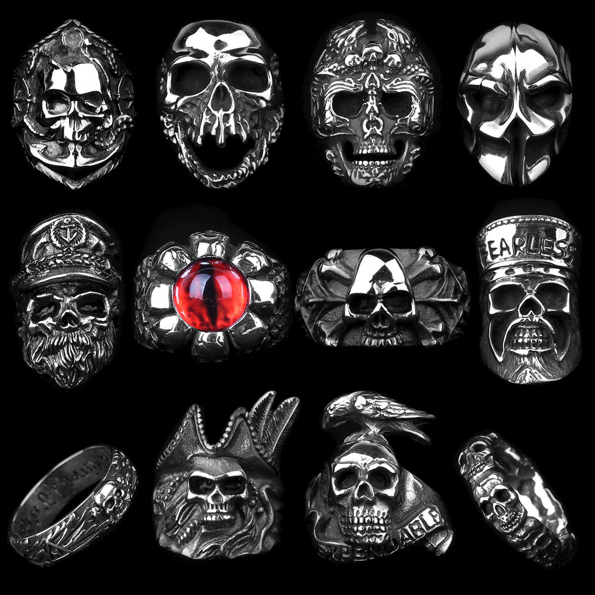 Skull Head Collection | Stainless Steel Wicked Skulls 316L No Fade Bike Skull Rings