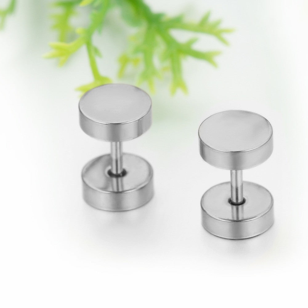 Fashion No Fade Stainless Steel Dumbbell Screw Back Street Wear Earrings