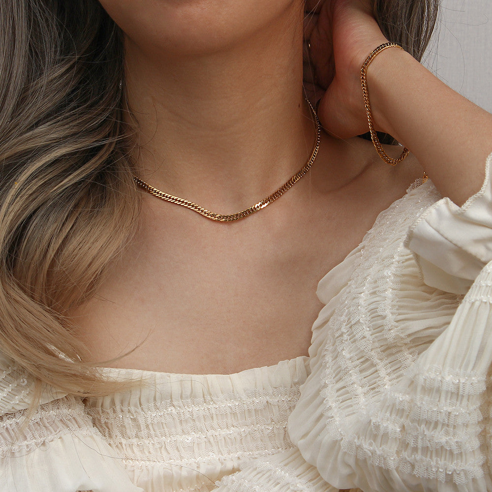 18k Gold Miami Cuban Link 316L Stainless Steel Bracelets Anklet Necklace Tarnish Free Set