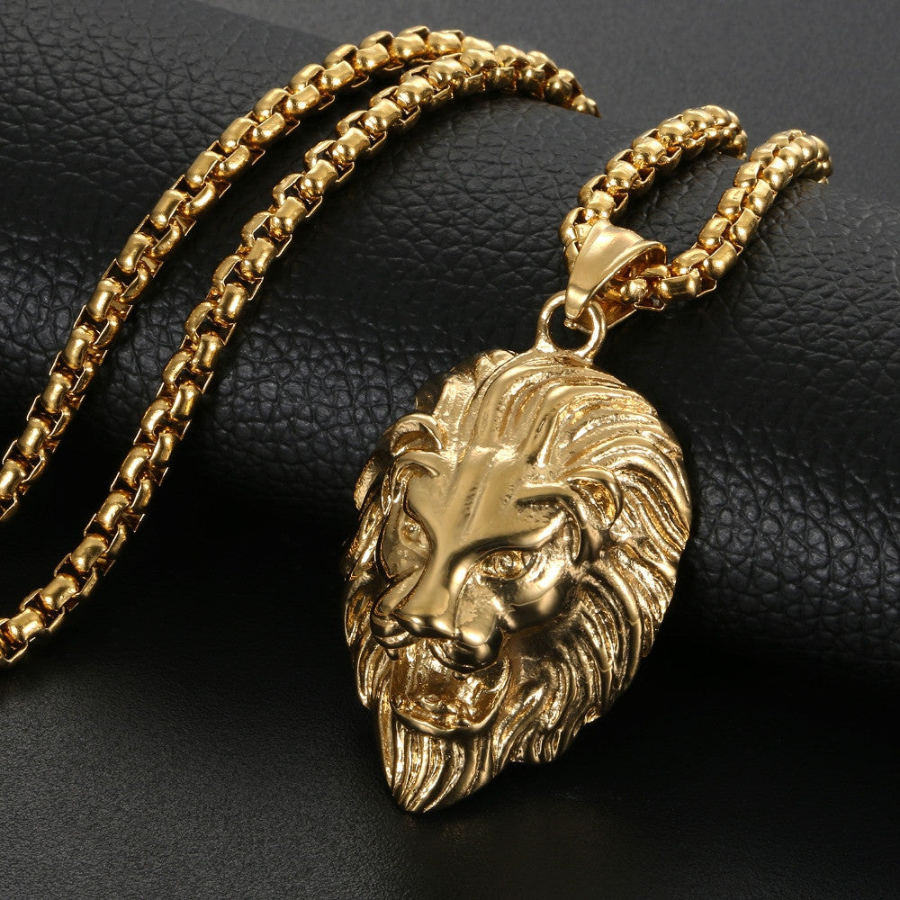 Stainless Steel Lion Of Judah Black Gold Pendant Chain Necklace