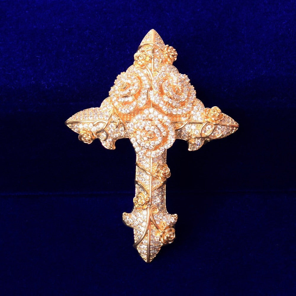 Spiritual Flower | 18k Gold .925 Silver Rose Gold Cross Hip Hop Pendant