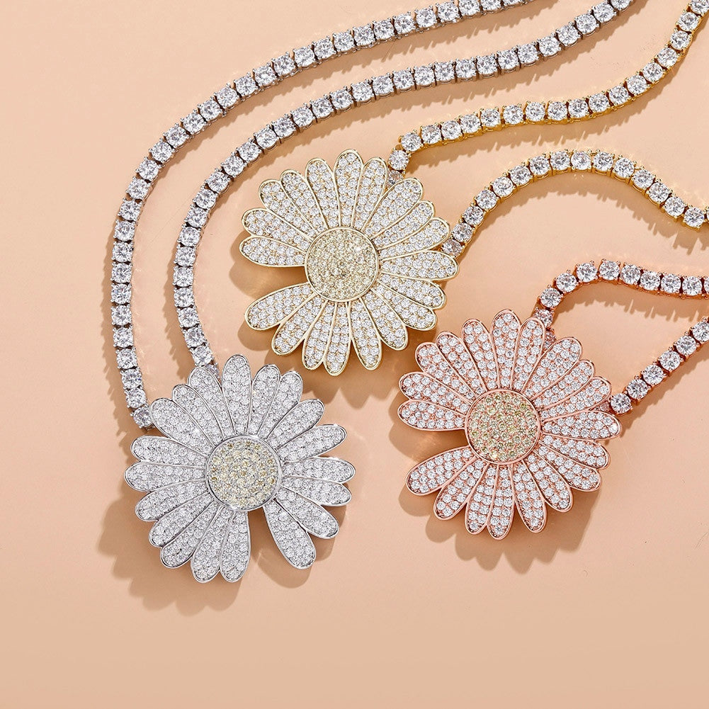 BlingJewelz Plucked Daisy 14k Rose Gold 925 Silver Bling Bling Fashion Iced Necklace