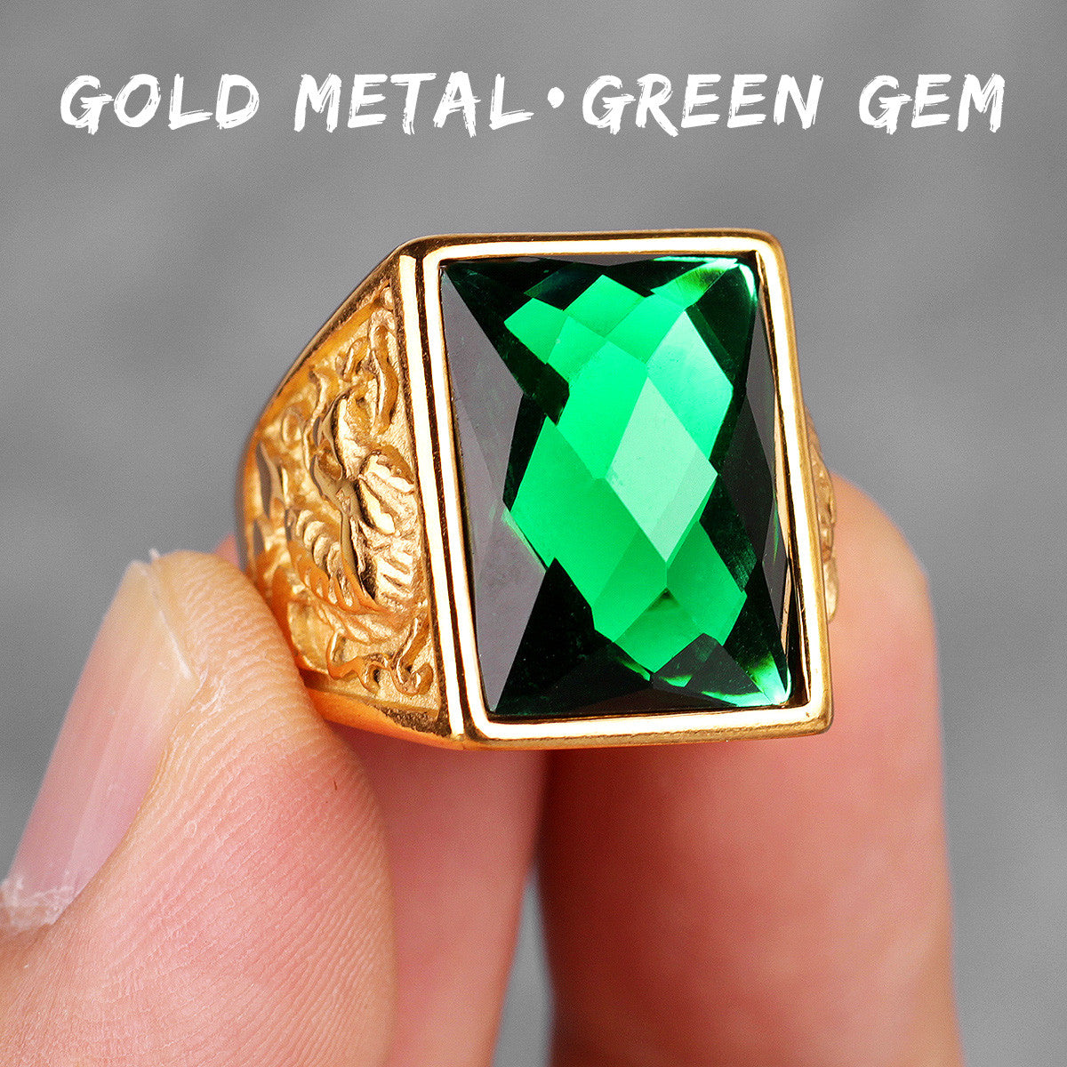 Mens Gemstone Phoenix Dragon No Fade 14k Gold Over Stainless Steel Street Wear Bling Rings