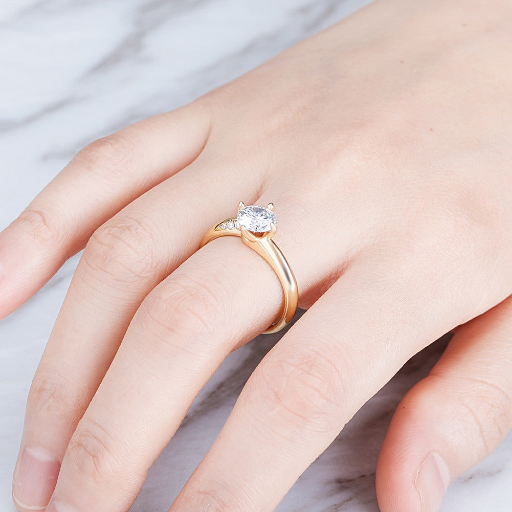 14k White Yellow Gold Lab Diamond Womens 6.5mm 1Ct VVS1 Bling Center Stone Rings