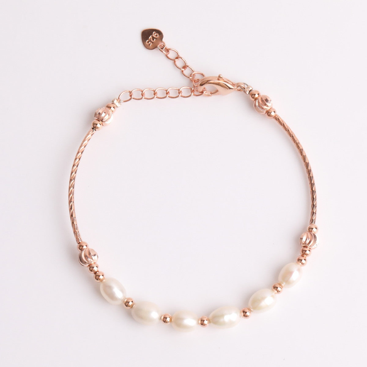 Ladies Street Wear High Fashion .925 Sterling Silver Rose Gold Designer Cut Pearl Bracelets