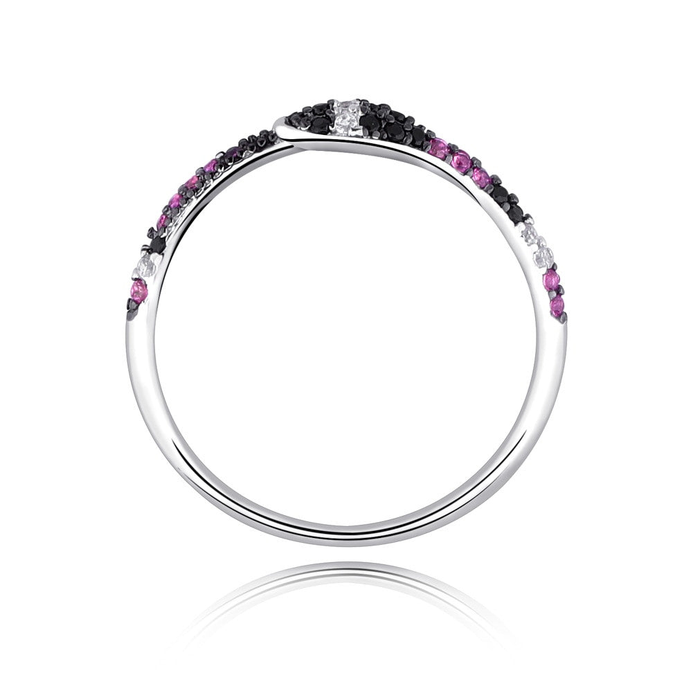 18k White Gold Over 925 Sterling Silver Iced Snake Crystal Circle Ring