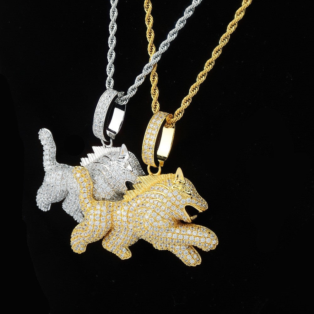 The Wolf Dog Hip Hop Pendant 18k White Yellow Gold Pendant Chain