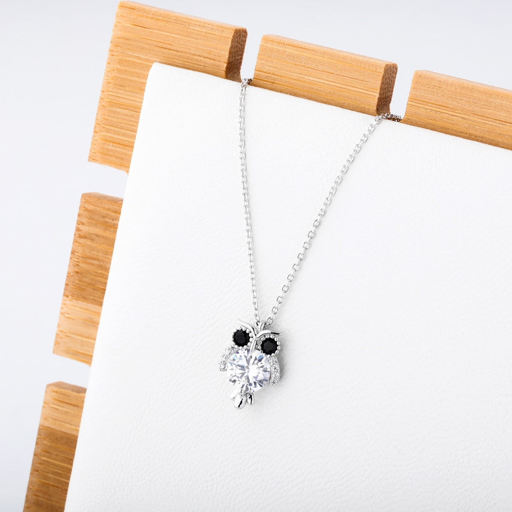 925 Solid Sterling Silver Hip Hop Fashion Glitter Owl Bling Pendant Chain Necklace