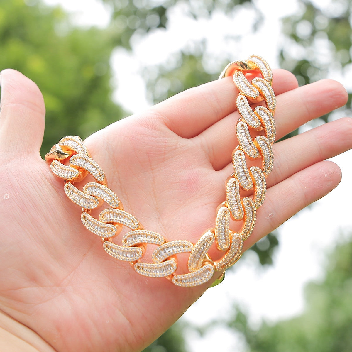 Iced 24k Yellow 14k White Gold 18MM 5A Bling Miami Cuban Link Chain Bracelet Hip Hop Jewelry Set