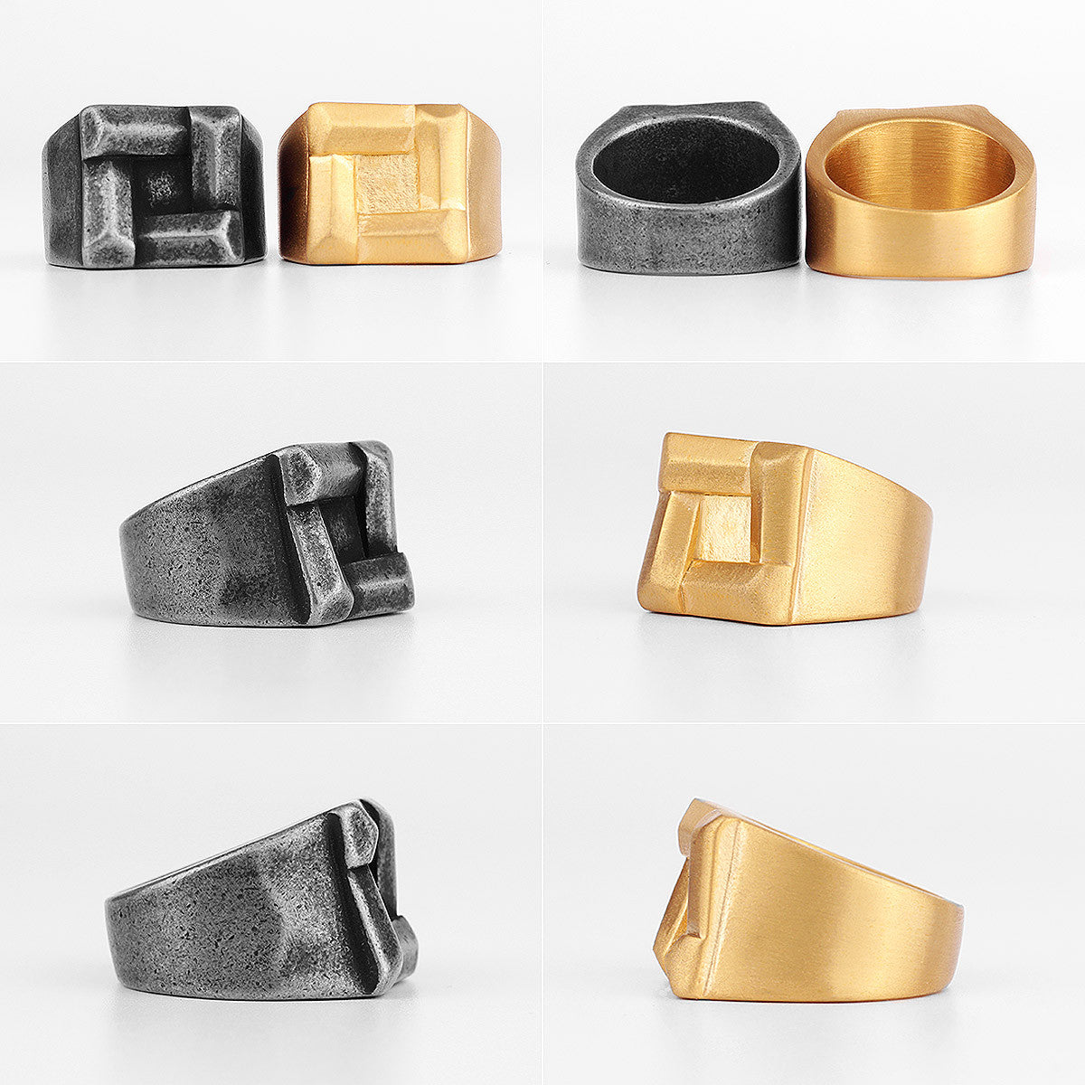 Mens Retro Designer Yotsubashi No Tarnish Stainless Steel Unique Square Street Wear Rings